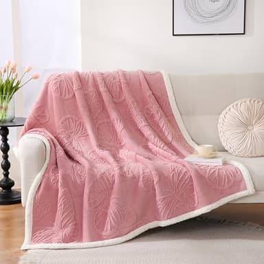 Gracelife Blanket for Women, Sherpa Throw Blanket for Couch, Flannel Butterfly Cozy Soft Blanket for Bed - Fleece, Pink, 80x90 Inches - Image 1