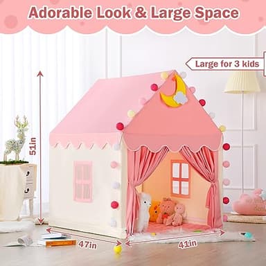 Wilwolfer Kid Tent with Mat, Star Lights - Kids Play Tents for Toddlers Kids Tents Indoor Playhouse - Princess Tent for Girls Toy House Gift (Pink with Cloth) - Image 5