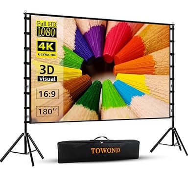 TOWOND Projector Screen and Stand, 180 inch Outdoor Projector Screen 15 FT Large Projection Screen, Portable 16:9 4K HD Rear Front Movie Screen with Carry Bag Wrinkle-Free Design for Backyard Theater - Image 1