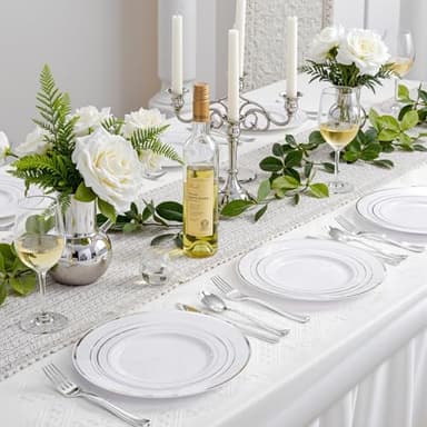 WDF Partyware 350 Pcs Silver Plastic Plates - Silver Dinnerware Set of 50 Dinner Plates 50 Dessert Plates 50 Silverware 50 Napkins 50 Cups for Party&Wedding - Image 7