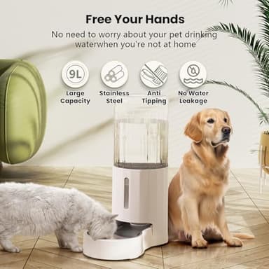 CZPET Automatic 9L Dog and Cat Water Dispenser with Stainless Steel Bowl Gravity Waterer,100% BPA-Free,Large Capacity and Drinking Area Noise-Free for Pets(9L Water Dispenser, White) - Image 2
