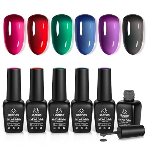 Beetles Jelly Gel Nail Polish Set - Jelly Magic Gel Polish, 6 Colors Pink Red Black Blue Green Purple Halloween Fall Gel Polish Kit Sheer Translucent Effect Soak Off UV Manicure DIY Gift for Women - Image 1