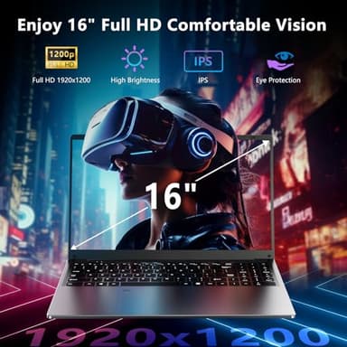 NAIKLULU 16 Inch Laptop Computer,16GB RAM 512GB SSD,12th Gen Alder Lake N95 4C/4T Processor(up to 3.4Ghz),UHD Graphics,16” FHD 1920 * 1200 Display,WiFi 5,BT4.2,Backlit Keyboard,Fingerprint Unlock - Image 3