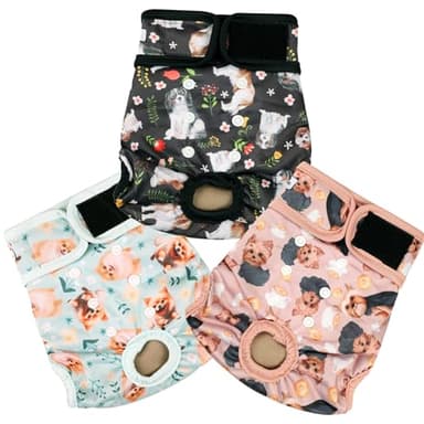 Grecle Dog Diapers Female(3 Pack) - No Leak Reusable Diapers for Doggy Female in Period - Highly Absorbent Dog Heat Panties with Adjustable Snaps Cute Dogs XL - Image 2