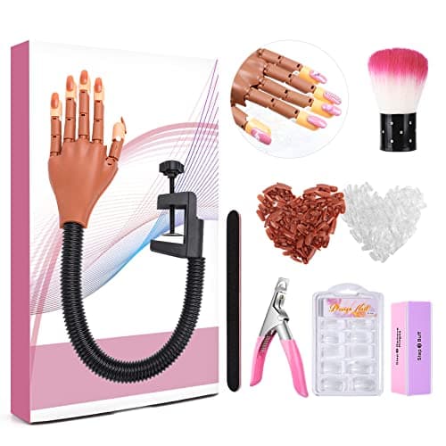 LIONVISON Practice Hand for Acrylic Nails, Flexible Nail Practice Hands Training Kits, Fake Manican Hands for Nails Practice, Movable Nail Maniquin Hand with 300PCS Nail Tips, File, Brush and Clipper - Image 1