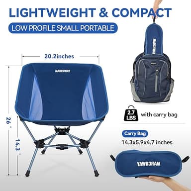 MARCHWAY Lightweight Folding Camping Chair, Portable Foldable Compact for Outdoor Camp, Travel, Beach, Picnic, Festival, Hiking, Backpacking, Supports 330Lbs (Dark Blue) - Image 3