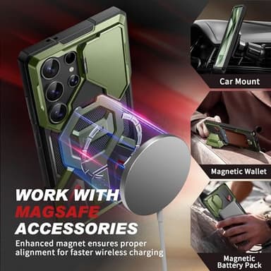 TONGATE for Samsung Galaxy S24 Ultra Case Compatible with MagSafe, [Ring Stand & Camera Cover Kickstand] Drop Shockproof Rugged Protection Phone Case for S24 Ultra with Screen Protector 6.8", Green - Image 5