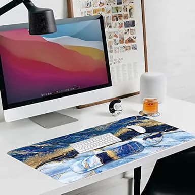 4-in-1 Large Gaming Mouse Pad, Keyboard Wrist Rest Pad & Wrist Support Mousepad Set, Extended Desk Pad Waterproof Desk Mat for Home Office Study Game - Blue Gold Marble - Image 6
