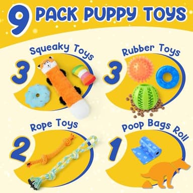 PatsFran Puppy Toys for Teething, 9 Pack Interactive Dog Toys for Small Dogs, Puppy Chew Toys for Boredom with Rope Toys, Treat Ball and Cute Squeaky Toys - Image 2