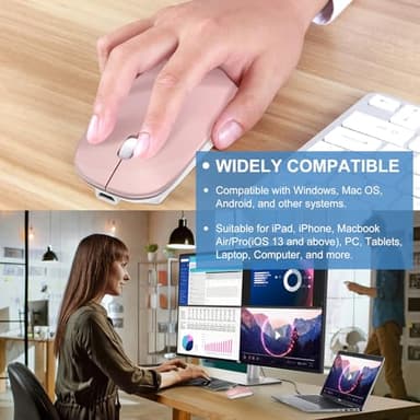 Bluetooth Wireless Mouse for MacBook Air Mac Pro Laptop Computer iPad Pad PC Laser Optical Rechargeable Mini Slim Silent Mouse Widely Used Desktop Hp iMac (Rose Gold) - Image 3