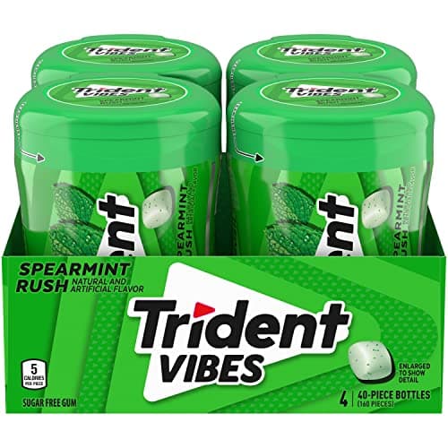 Trident Vibes Spearmint Rush Sugar-Free Chewing Gum, 4 Bottles of 40 Pieces (160 Total Pieces) - Image 1