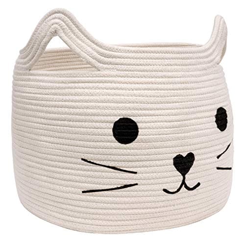 HiChen Large Woven Cotton Rope Storage Basket, Baby Laundry Basket Organizer for Towels, Blanket, Toys, Clothes, Gifts | Pet Gift Baskets for Cat, Dog - 15.7" L×11.8" H - Image 1