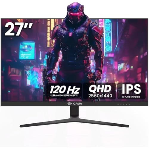 CRUA 27 Inch Gaming Monitor, QHD 1440P 120Hz IPS Computer Monitor, 120% sRGB, AMD Freesync, HDMI 2.0 & Displayport 1.2, Low Blue Light, Support Wall Mountable Installs/Tilt Adjustable-Black - Image 1