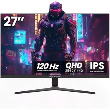 CRUA 27 Inch Gaming Monitor, QHD 1440P 120Hz IPS Computer Monitor, 120% sRGB, AMD Freesync, HDMI 2.0 & Displayport 1.2, Low Blue Light, Support Wall Mountable Installs/Tilt Adjustable-Black - Image 1