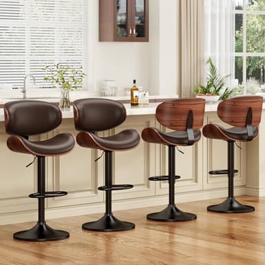 YaFiti Swivel Bar Stools for Kitchen Counter, Adjustable Bentwood Barstools, Modern PU Leather Upholstered Bar Stool with Back and Footrest, for Bar, Kitchen, Dining Room (Brown 1PCS) - Image 7
