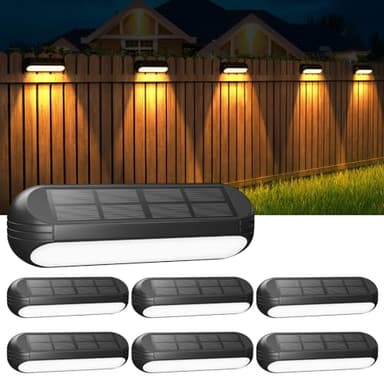WdtPro Solar Fence Lights 6 Pack, Waterproof Solar Outdoor Lights Led Warm White & Color Changing, Deck Light Solar Powered for Outside Patio, Wall, Step, Yard, Stairs, Garden Decor - Image 1