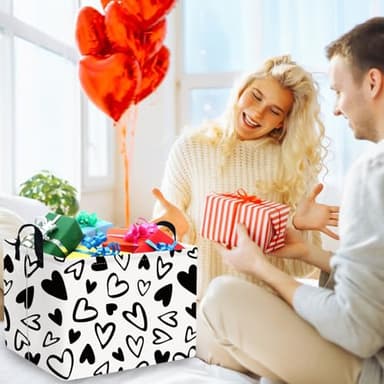 FXOCSHE Rectangular Easter Basket,Heart Gift basket Organizer Bins for Girls Room Decor,Nursery hamper,Easter decor(Lovely black heart) - Image 2