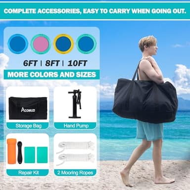 ACOMUZI 8FT Water Hammock Inflatable Floating Dock, Round Floating Ring Lake Floats for Adults, Heavy Duty Pool Float Raft for Ocean and Lake, Mint Green Blue - Image 7