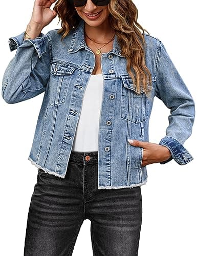 Luvamia Women's Trendy Fall Jacket - Blue Denim Blazer, Size X-Large (Fits 16/18) - Image 1