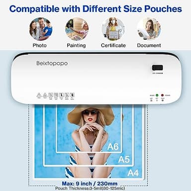 Thermal Laminator, 8.5x11 Laminator, 9 Inch Laminater Machine with 12 Laminating Sheets, A4/A5/A6 Personal Hot Cold Laminating Machine for Home School Teachers Office, Anti-Jam - Image 3