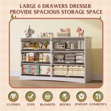 WLIVE White Dresser with 6 Drawers, Wide Wood Chest of Drawers for Bedroom, Large White Storage Tower Unit, Modern Minimalist Closet Store Organizer for Living Room, Hallway - Image 4