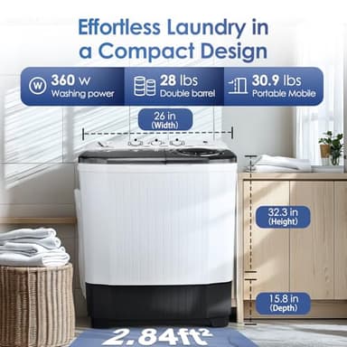Anypro Portable Clothes Washing Machine, Twin Tub 28 Lbs Capacity Laundry Washer and Dryer Combo 2 In 1 Washer (18 Lbs) & Spinner (10 Lbs) for Apartments, Dorms, RV, Camping - Image 2