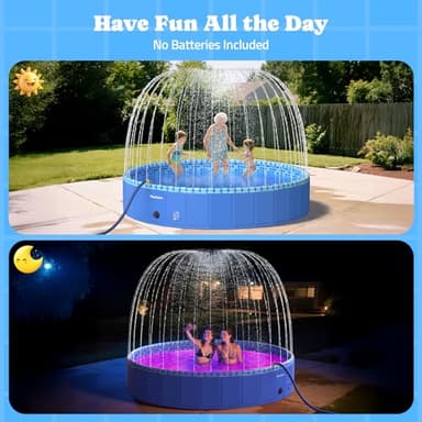 Foldable Dog Pool with Sprinkler RGB LED Light, 71" Collapsible Hard Plastic Kiddie Swimming Splash Pool for Small Medium Large Doggie Kitty Puppy, Pet Bathing Tub Wading Pool for Dogs Blue - Image 3