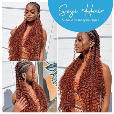 Dark Ginger Human Braiding Hair Water Wave Bulk Human Hair 150g 18 Inch Curly Human Hair for Boho Braids Hair Extensions No Weft 3 Braids Per Pack Wet and Wavy Human Hair Braiding Hair Color 350 - Image 6