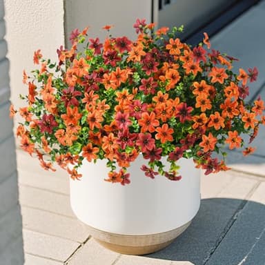 Artificial Mums Fake Fall Flowers for Outdoors Decoration, 12 Bundles Realistic Autumn Silk Daisy Faux Plants UV Resistant Decor for Home Garden Porch Patio Yard Balcony Window (Orange Brown) - Image 8