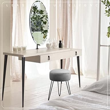 LUE BONA Vanity Stool, Gray Vanity Stools for Makeup Room, Round Ottoman Foot Stool, Velvet Footrest Vanity Chair for Bathroom Vanity, Bedroom, Living Room, Entryway, Offices - Image 2