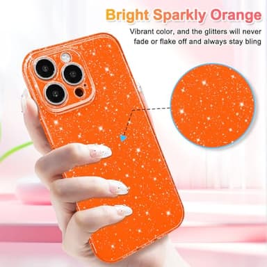 Hython Case for iPhone 16 Pro Max Case Glitter Cute Sparkly Shiny Bling Sparkle Phone Cases 6.9", Thin Slim Fit Soft TPU Bumper Shockproof Rubber Protective Cover for Women Girls Girly, Bright Orange - Image 2