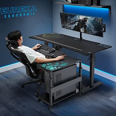 EUREKA ERGONOMIC PC Stand Computer Cart, Height Adjustable Tower Stand 2-Tier Suit for ATX Case Printer, Metal Rolling Cart on Wheels for Gaming Home Office, Black - Image 2