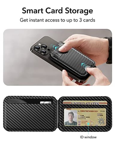 ESR for MagSafe Wallet, Phone Wallet with Adjustable Stand for iPhone 17/16/15/14/13/12, Not for iPhone 13/12 Mini, 3 Card Holder, Vegan Leather, Black Carbon Fiber - Image 4