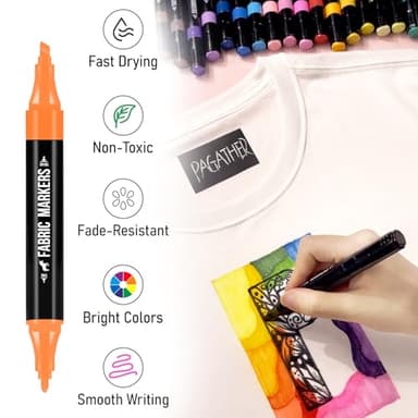 Fabric Markers Permanent for Clothes, 20 Colors Dual Tip with Fine and Chisel Tips Paint Pens for Clothing Canvas Tote Bags T-Shirt and Shoes, Non Toxic Ink for Kids and Adults - Image 3