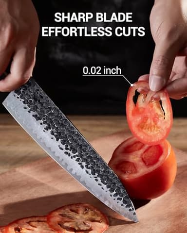 FAMCÜTE 8 Inch Japanese Knife, Hand Forged 5 Layers High Carbon 9CR18MOV Steel Rosewood Handle Chef Knife, Ultra Sharp Durable Professional Kitchen Knife, A Thoughtful Birthday Gifts for Mom/Dad - Image 6