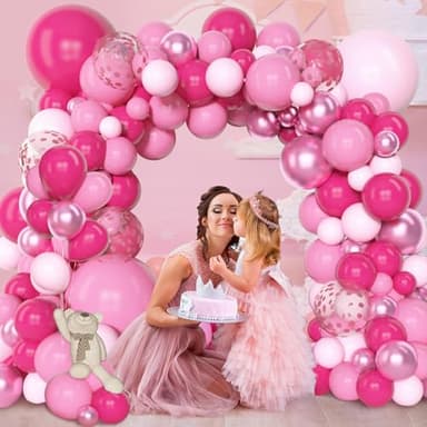 Amandir 153pcs Pink Balloon Garland Arch Kit, Different Sizes 18 12 10 5 inch Hot Pink Latex Metallic Confetti Pink Balloons for Birthday Princess Wedding Baby Shower Party Decorations - Image 4