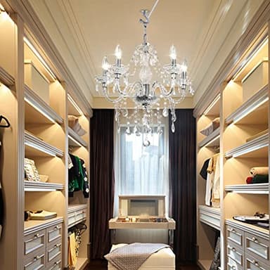 Plug-in 5 Light Crystal Hanging Pendant Lights Acrylic Chandelier with Clear Cord & On/Off Switch H19 D19.7 for Kitchen Island Girls' Room Dining Area Laundry Pavilion. - Image 7