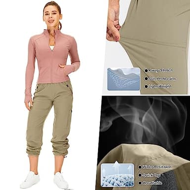 Women's Hiking Cargo Pants Quick Dry UPF50+ Outdoor Pants for Women Fishing Safari Travel Stretchy Pants with Pockets,6608,Khaki,XL - Image 4