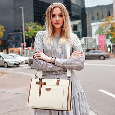 Keyli Laptop Tote Bag Canvas Laptop Bag for Women 15.6 inch Casual Work Shoulder Bags Large Capacity Professional Business Office Computer Briefcase Handbag Purses for Travel, Office, School Brown - Image 2