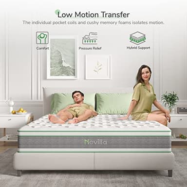 Novilla King Mattress 12 Inch Hybrid Mattress in a Box, Innerspring Mattresses with Gel Memory Foam for a Cool Sleep, Pressure Relief, Medium Firm with Pillow Top, Groove - Image 4