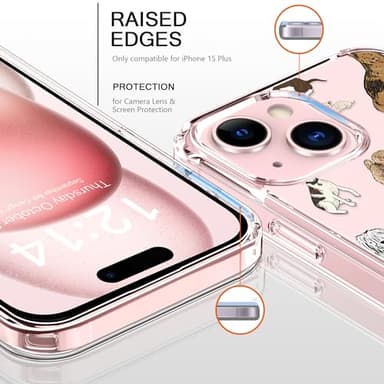 bicol Compatible with iPhone 15 Plus Case, Crystal Acrylic Clear with Fashionable Pattern Designs for Girls Women, Slim Fit Shockproof Protective Phone Cover 6.7 inch,Tropical Leaves - Image 2