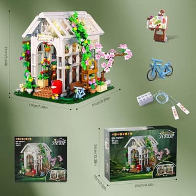HOGOKIDS Flower House Building Set with LED Light - 1332 PCS Garden House Buiding Toy with Flowers Potted Plants Parrot Cat Animals Playset Greenhouse Model Xmas Gift for Adults Teens Girls Ages 8+ - Image 9