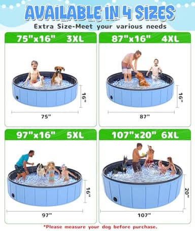 Giant Dog Pool 107"x 20", Hyperzoo Foldable Dog Swimming Pool, Hard Plastic PVC Leakproof Doggie Wading Collapsible Pet Bathing Tub for Puppy Small Medium Large Dogs and Kids, Blue - Image 2