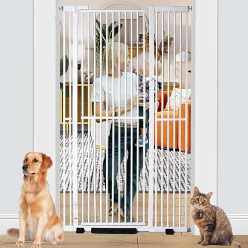 71 inch Extra Tall Gates for Cats, Adjustable 29.92" and 48.03" Wide Baby Gate, Pressure Mounted Full Door Pet Gate for Doorway, Stairs,House (White, 71 Inch) - Image 1