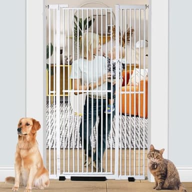 71 inch Extra Tall Gates for Cats, Adjustable 29.92" and 48.03" Wide Baby Gate, Pressure Mounted Full Door Pet Gate for Doorway, Stairs,House (White, 71 Inch) - Image 1