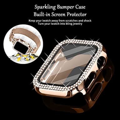 Joyozy Magnetic Band Compatible with Apple Watch Band 38mm 40mm 41mm 42mm 44mm 45mm 46mm Milanese Strap with Bling Glitter Case and Screen Protector Dressy Stainless Steel iWatch Loop for Women (Rose Gold 42mm) - Image 2