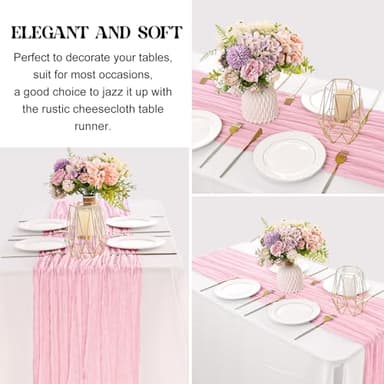 6 Pieces Pink 10FT Cheesecloth Table Runner Boho Gauze Fabric Table Runner Rustic Sheer Runner for Wedding Birthday Baby Shower Party Boho Table Decoration（Pink） - Image 3