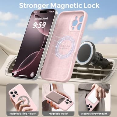 Ktele Magnetic for iPhone 16 Pro Case [Compatible with Magsafe] [Premium Silicone Satin-Smooth Touch] Slim Shockproof Anti-Scratch Microfiber Lining Case, 6.3 inch, Chalk Pink - Image 3