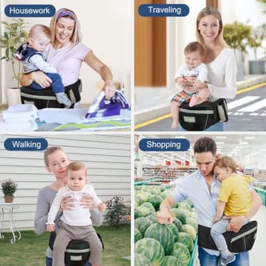 Safotad Baby Carrier with Hip Seat, Ergonomic Front Carrier for Newborns & Toddlers, Adjustable Waistband with Strong Support, Large Pocket Design, Black - Image 7