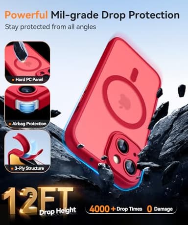 CANSHN Magnetic for iPhone 14 Plus Case, Upgraded [Full Camera Protection] [Compatible with Magsafe] [Translucent Matte] Shockproof Protective Phone Case for iPhone 14 Plus 6.7" - Red - Image 5